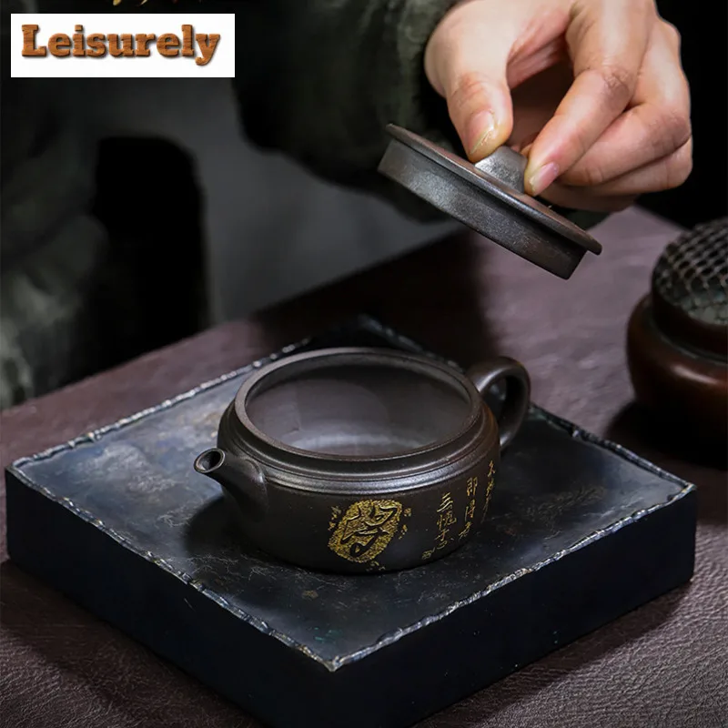 140ml Elegant Yixing Purple Clay Teapots Handmade Large Caliber Pot Raw Ore Azure Mud Kettle With Filter Zisha Tea Set Supplies