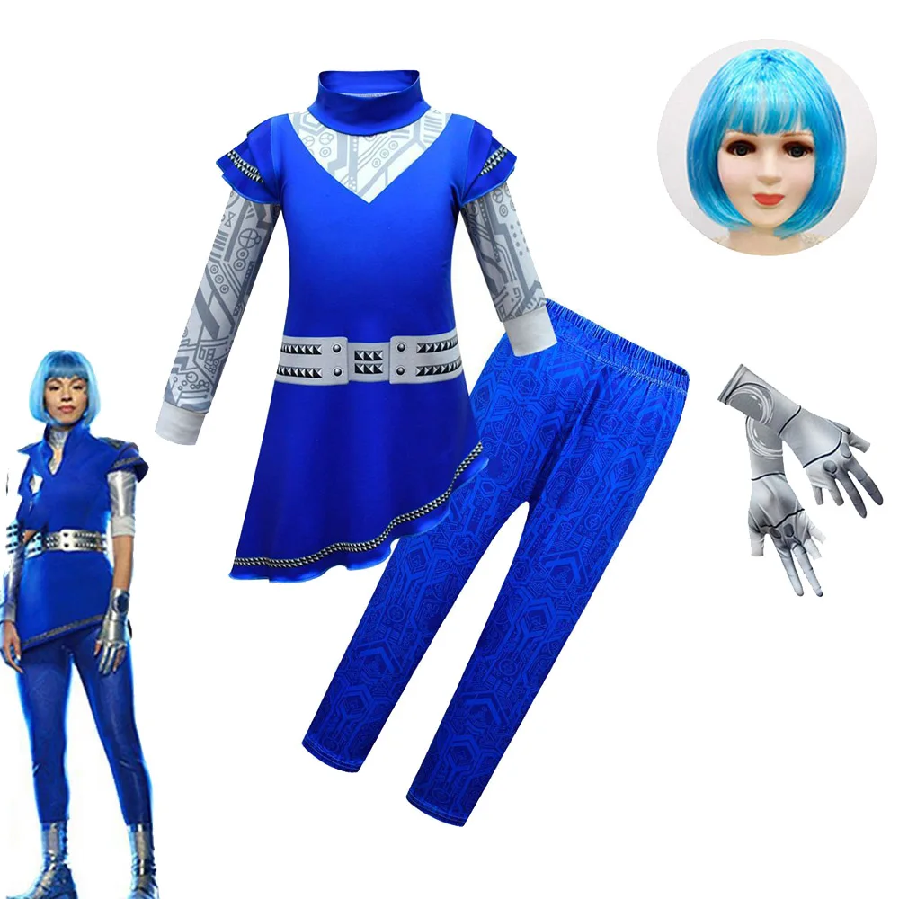 Kids Zombie 3 Alien Cosplay Costume with Gloves Wig Boys Girls Party Bodysuit Cheerleading Halloween Carnival Fancy Dress Set