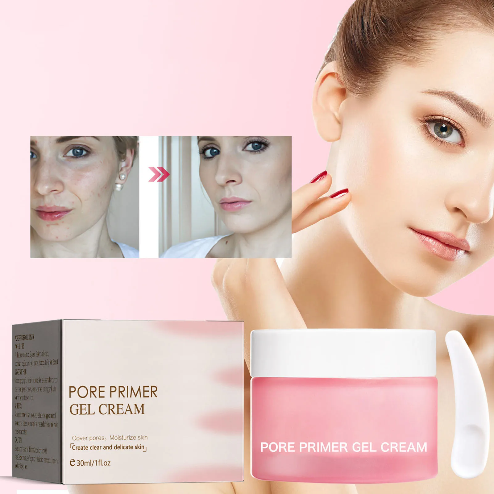 Facial Pore Primer Gel 3Pcs* 30ml Facial Pore Primer Gel Base Cream Botanical Ingredients Translucent Brightening Moisturizing Concealer with Spoon