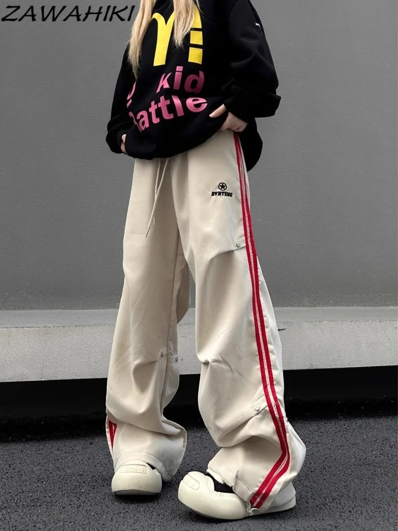 

ZAWAHIKI Joggers Women American Retro Pleated Chic Designed Fashion High Street Loose Straight Casual Versatile Sweatpants