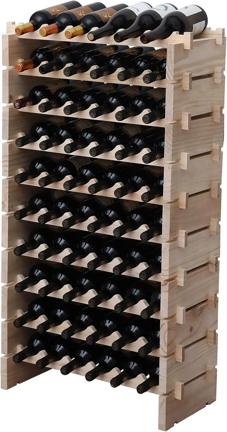 

Wine Rack Solid Wood Stackable Storage Wooden Wine Rack Wine Cabinet (60 Bottles, Natural Color)