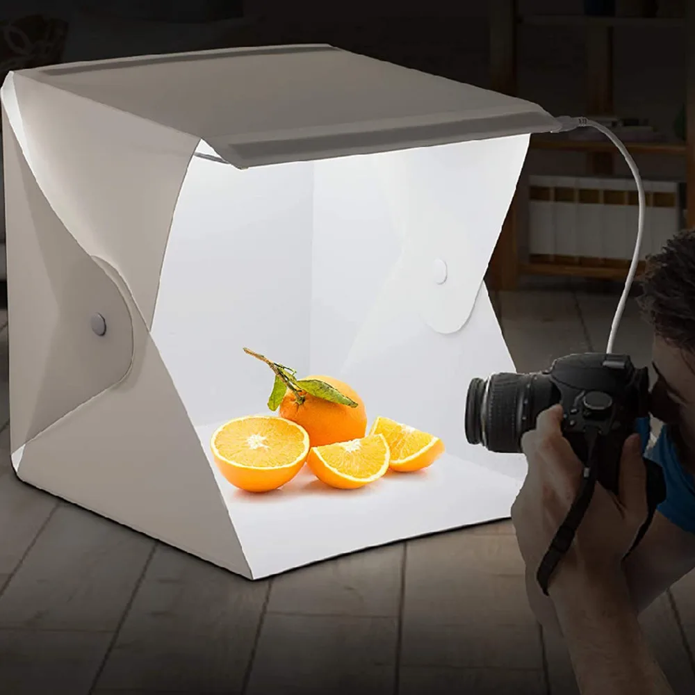 Mini Desktop Studio 20cm 5600k Double LED Lights Softbox Portable Folding Light Box Photo Props Six Colors Background Cloth