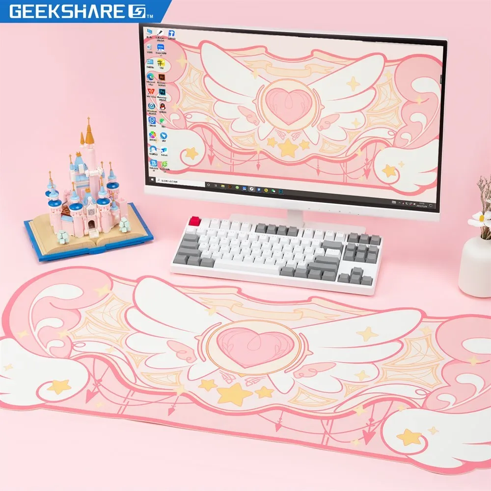 Geekshre-kawaii Computador Gaming Mouse Pad Pink Star Wings Esteira de Mesa de Escritório Anti-slip Esteiras Impermeáveis Tamanho Grande Presente - Imagem 5