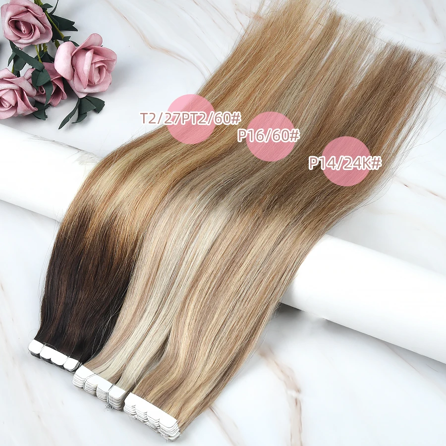 AW 12''-24'' Tape In Human Hair Extensions Natural Hair Extensions Seamless Skin Weft Machine Remy Balayage Adhesive Tape Ins