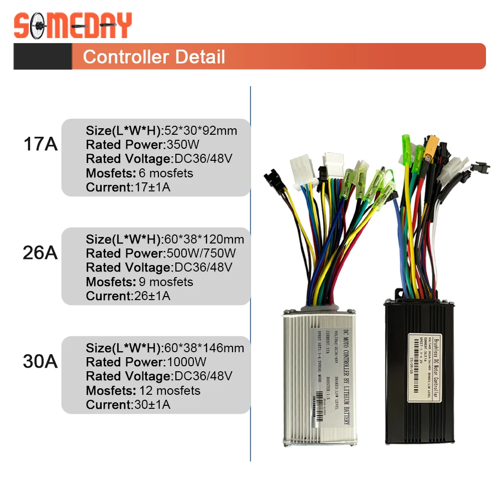 Electric Bicycle 36V/48V 17A 26A 30A 3 Model Sinewave Controller S866 S900 GD01 LCD Display For 350W500W750W1000W Ebike