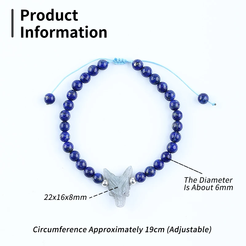 Fashion Jewelry Natural Stone Labradorite Carved Wolf Lapis Lazuli Bracelet Beads,6mm 19cm 22x16x8mm