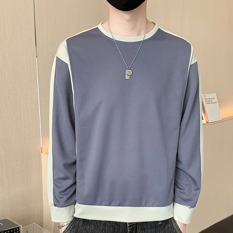 Spring Autumn Casual Long Sleeve Sweatshirts Stylish Spliced Contrasting Colors Men's Korean O-Neck Youthful Vitality Pullovers