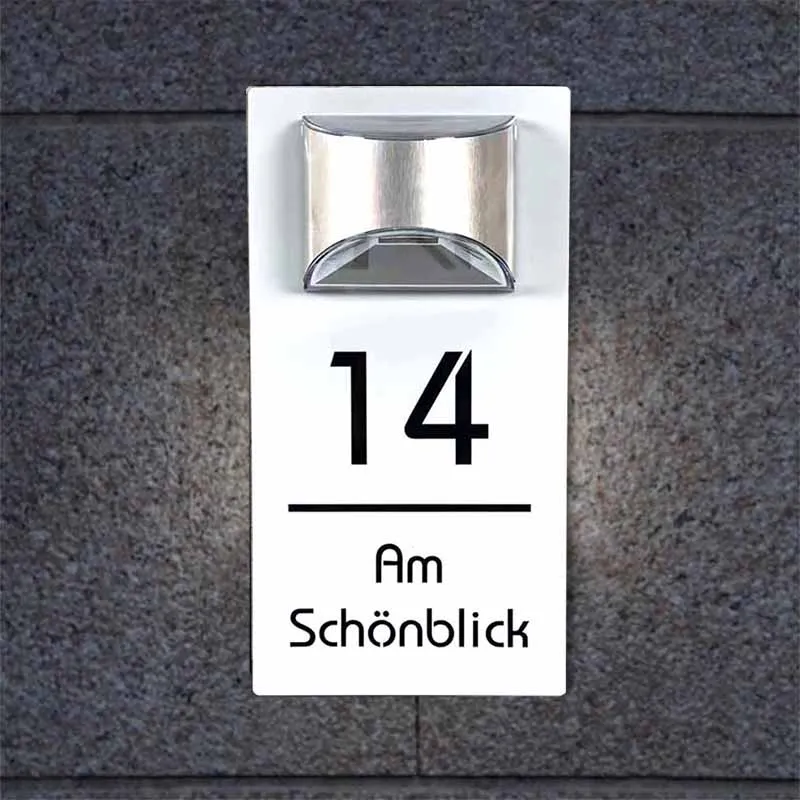 

Персонализированный Номерной знак на солнечной батарее для дома, разрезанный дверной номер, адрес, имя, табличка, уличное название светодиодный, современные таблички для дома