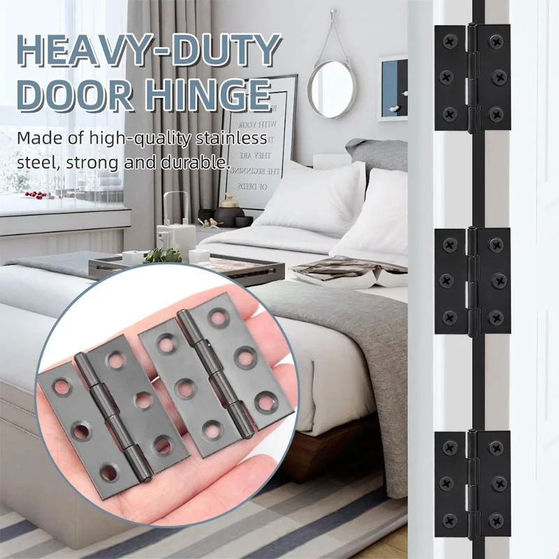 Door Hinge 2-Inch Indoor Stainless Steel Flat Hinges Black Furniture Hardware Door Window Hinge Home Improvement Tools 1/10sets stainless steel hinges door hinges