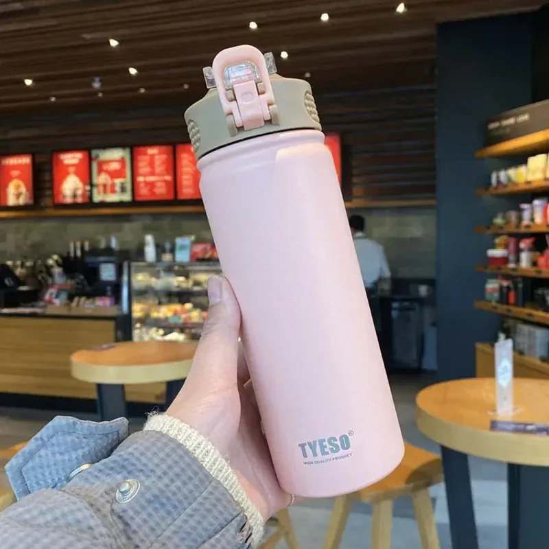 Thermal Mug Thermal Water Bottle Stainless Steel Water Bottle Stainless Steel Thermos Bottle Water Bottle Stainless Steel Cup Stainless Steel Thermos Cup Tyeso 600/750ML Thermos Bottle Straw Car Thermal Cup Sports