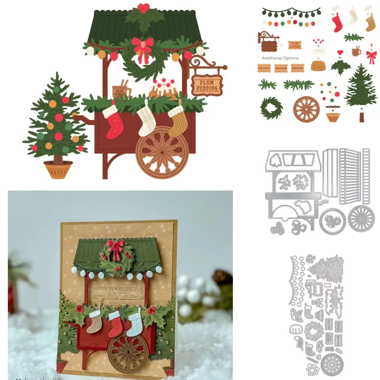 

Christmas Market Cart Cutting Dies For Making Gift Card Scrapbook Paper Diy Craft Decoration Embossing 2023 New Arriva