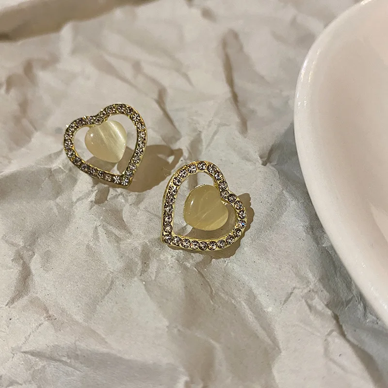 

Trendy Opal Heart Stud Earrings Inlay White CZ Crystal Women Earrings Bride Jewelry Fine Earrings Accessories