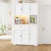Pantry Cabinet with Charging Station and LED Lights, 71" Tall Kitchen Pantry Cabinet with Microwave Stand,Kitchen Hutch Cabinet 3