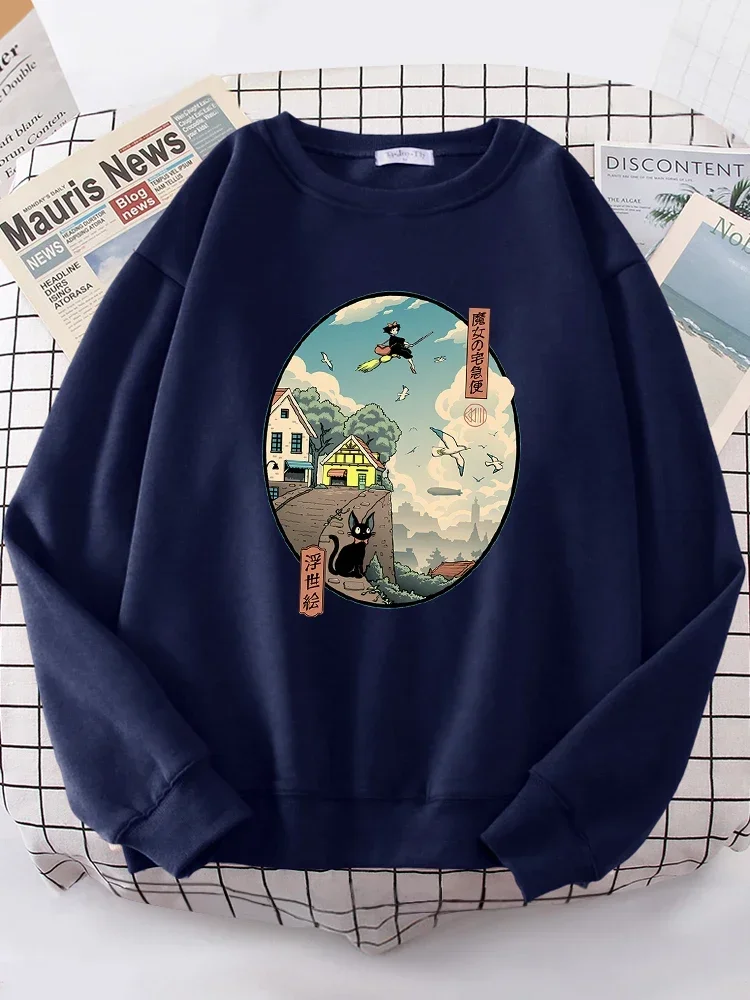 

Ukiyoe Kiki's Delivery Service Print Sweatshirt Women Crewneck Pullover Hoodie Autumn Casual Fleece Clothes Oversize Loose Hoody