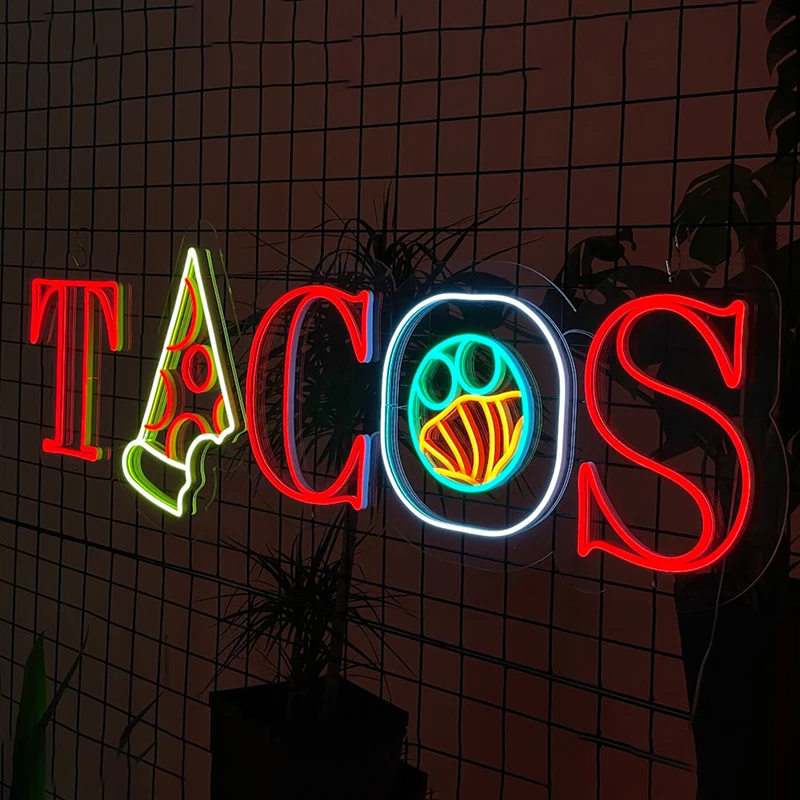 

Tacos Pizza Neon Sign Custom Restaurant Kitchen Home Room Decor Wall Neon Signs for Fast Food Shop Decoration LED Neon Lights