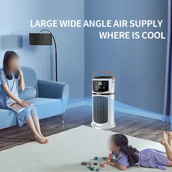 Climatiseur portable compact : Refroidissement à 9 vitesses avec minuterie de 8 heures et éclairage LED, doté d'un ventilateur de refroidissement à 9 vitesses et de 9 niveaux de pulvérisation 1