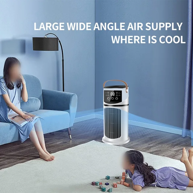 Climatiseur portable compact : Refroidissement à 9 vitesses avec minuterie de 8 heures et éclairage LED, doté d'un ventilateur de refroidissement à 9 vitesses et de 9 niveaux de pulvérisation 1