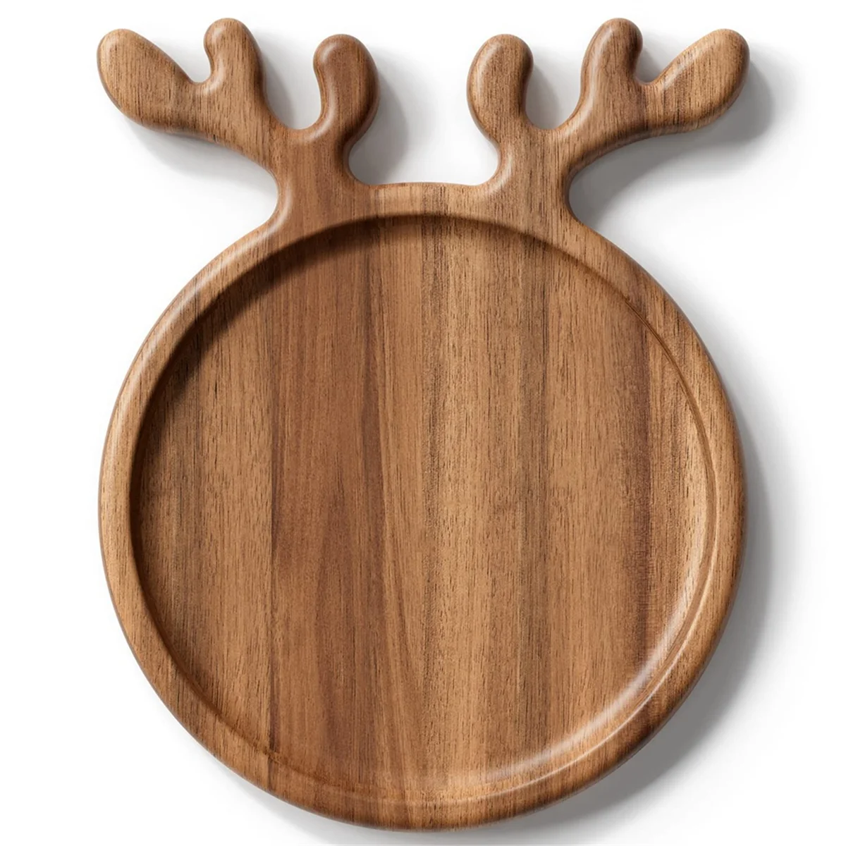 Wood Serving Platter with Antler Handle, Round Wooden Food Dish Plate, Decorative Charcuterie Board for Cheese A