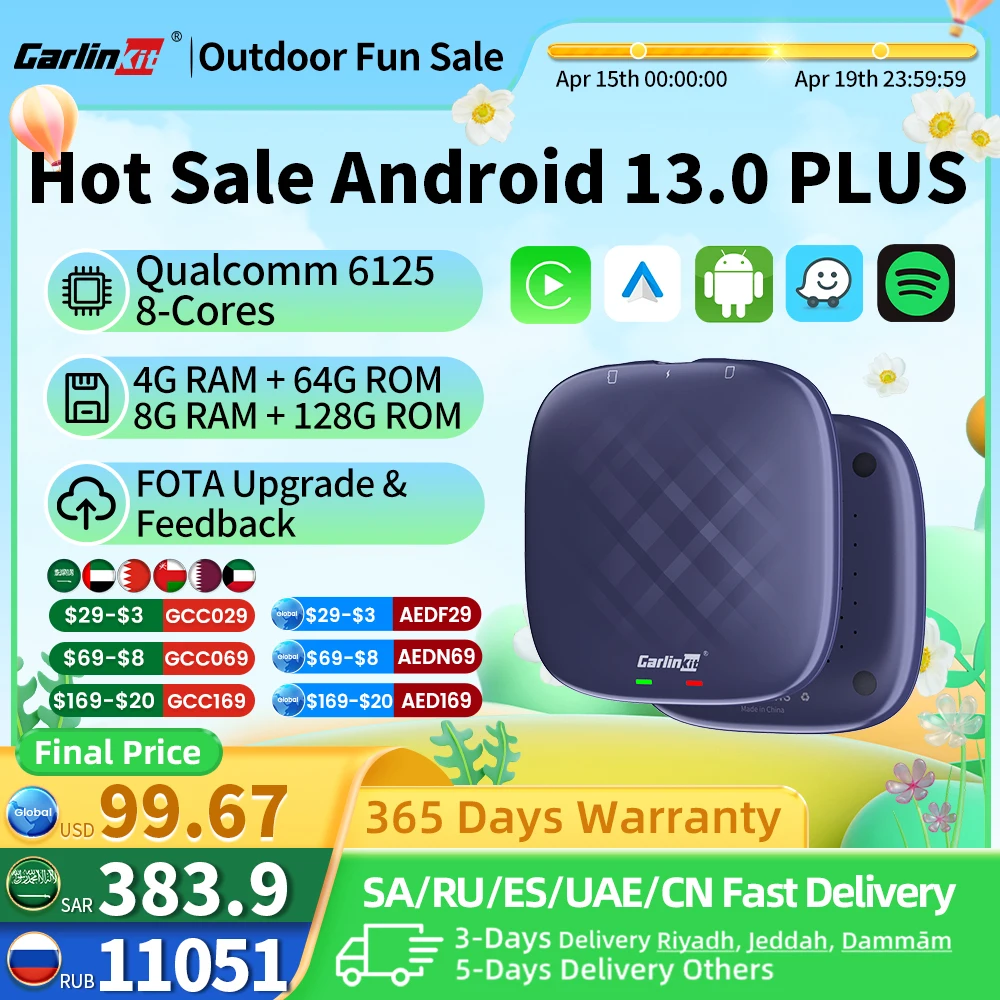 CarlinKit CarPlay Ai Box 안드로이드 13 Plus QCM6125 OEM 유선 CarPlay 자동차용 8 코어 무선 안드로이드 자동 및 CarPlay 차량용 USB 어댑터