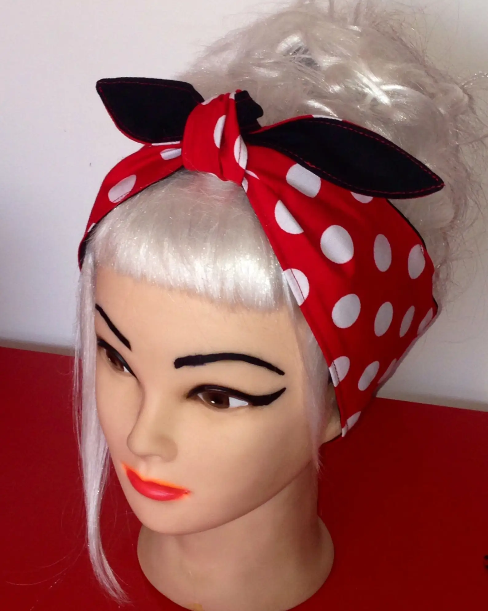 Lot De 3 Bandeaux à Pois Rockabilly Avec Fil Métallique - Noirs, Bordeaux, Blancs, Longueur 75 Cm