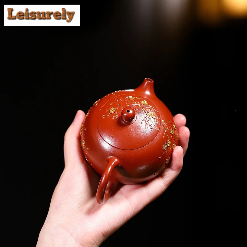 200ml Yixing Purple Clay Teapots Handmade Gold Drawing Xishi Pot Raw Ore Dahongpao Mud Kettle With Strainer Zisha Tea Set Craft