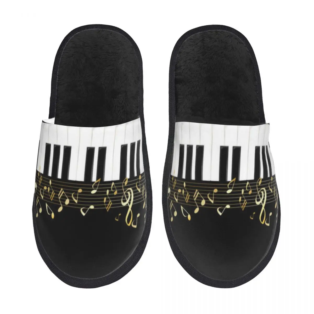 

Тапочки для спальни, клавиатура пианино и музыкальные ноты, теплые пушистые зимние шлепанцы