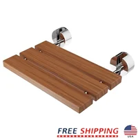 Teak Wood Wall Mounted Folding Shower Seat Non-Slip Brushed Nickel SSP-D-7 Rust-Resistant Aluminum 390lb Capacity ADA Compliant 1