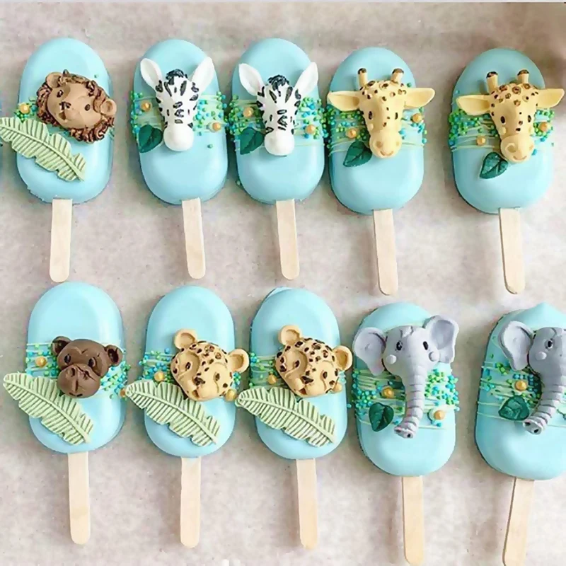 Fondant Animal Biscuit Mold Forest Jungle Green Turtle Leaf Cookie Stamp For Kids Wild One Birthday Party DIY Baking Cake Decor