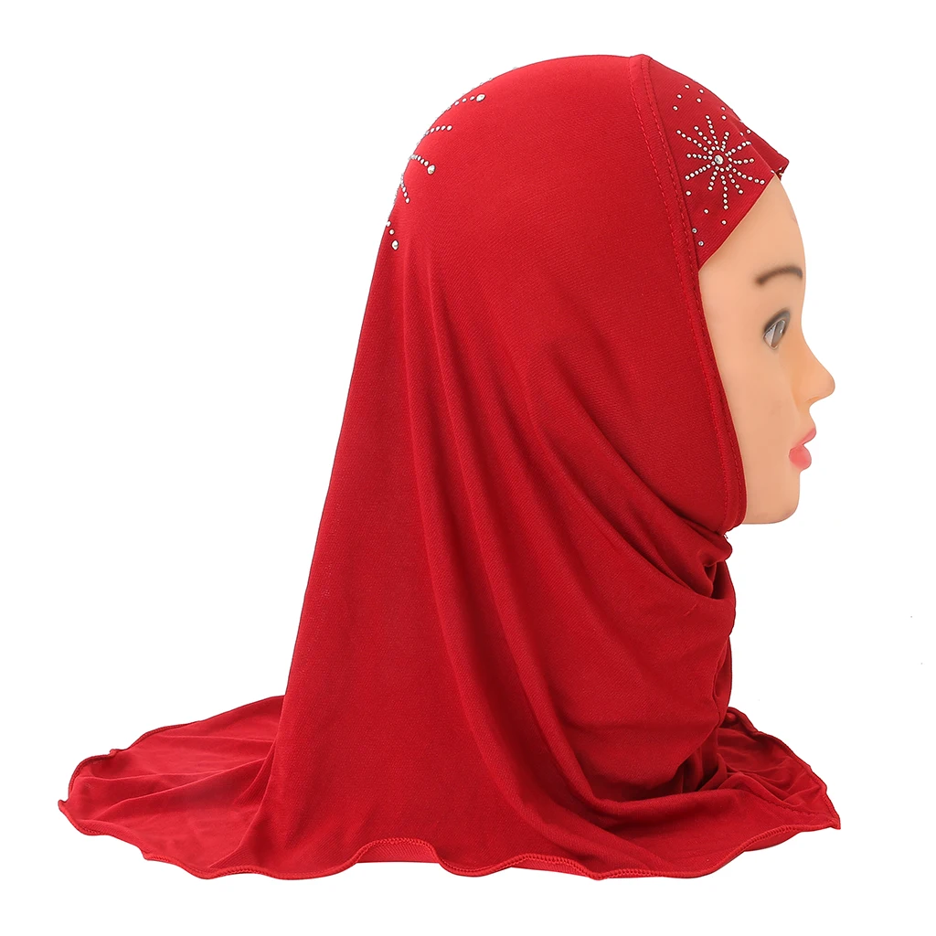 H042 small girl hijab with stones scarf hats caps can fit 2-6 years old girls muslim headscarf Children Scarf Muslim Hijab