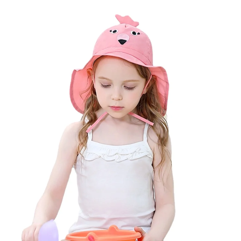 

1-7Years Baby Summer UV Cut Cap Pink Chick Sun Hat Soft and Light Cap Children's Girl Boy Fold Beach Sunscreen Fisherman Hat