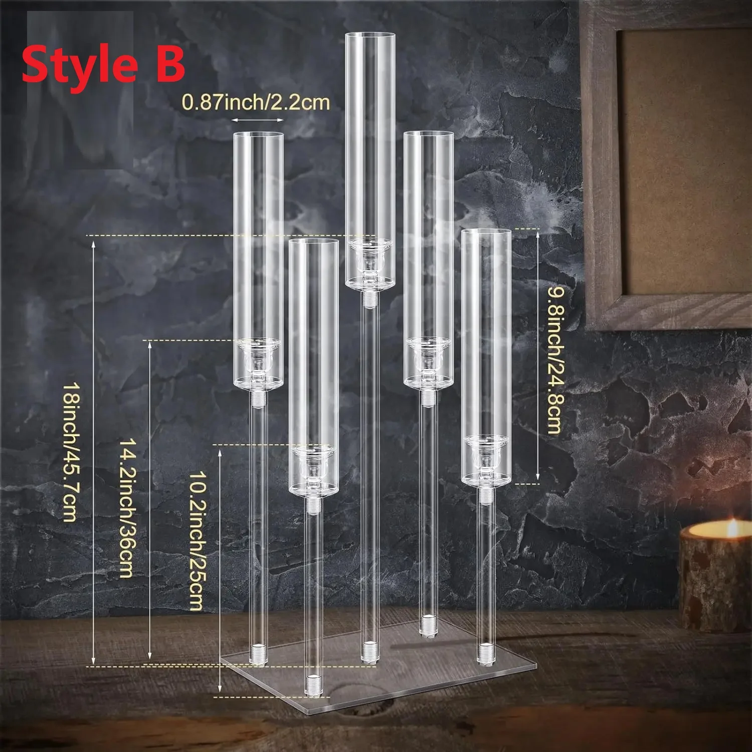 Clear Acrylic Candle Holder with Rectangular Base, Candelabra Centerpieces, Taper Candlestick, 2-10Pcs