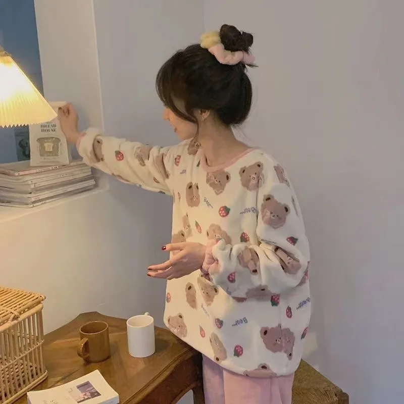 

Женская пижама с длинным рукавом и штаны, утепленная, Осень-зима 2022