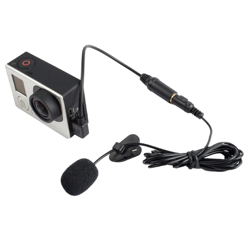 Vue du microphone USB pour GoPro avec clip et bonnette anti-vent