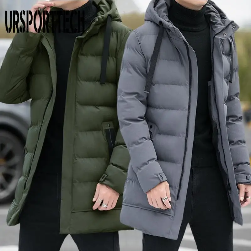 Winter Men Jacket Mid Length Hooded Cotton Jacket 2024 Winter New Down Cotton Jacket Long Cotton Coat Winter Coat Male Parkas