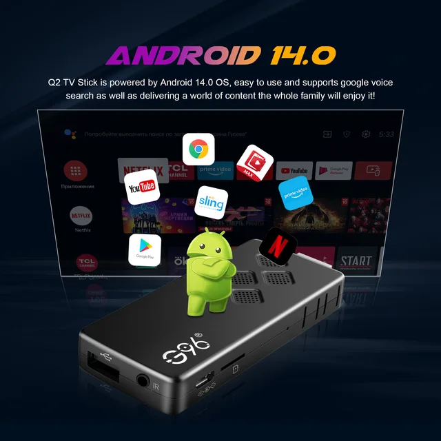 Smart Android TV G96 TV Stick  Android 14 Q2 4K Allwinner Google Voice H313 Wifi6 HDR 10 BT5.0 NETFLIX Games  Media Player Box 2
