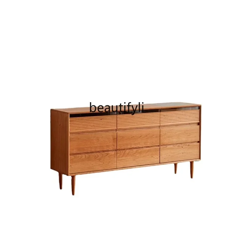 

Solid Wood Chest of Drawers Locker Nordic Living Room Wall Cherrywood Bedroom Storage Tailstock Storage Cabinet