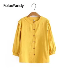 

FoluxYandy Cotton and Linen Women Shirt Plus Size Three Quarter Sleeve Shirts Loose Casual O Neck Blouse Chemise KKFY5842