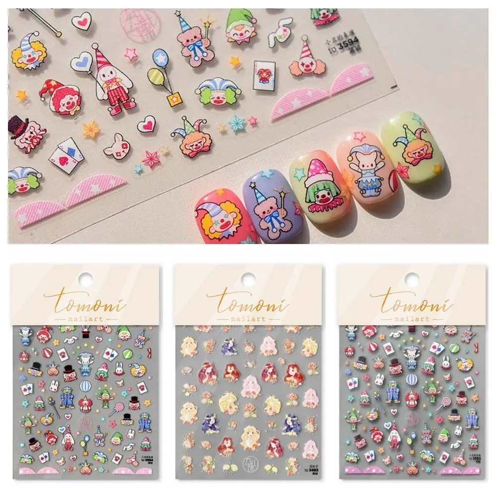 Cute Joker Star Cartoon Bunny Play Card Circo Clown 5D Rilievo In Rilievo Autoadesivo Nail Art Decorazione Sticker Manicure Decalcomania
