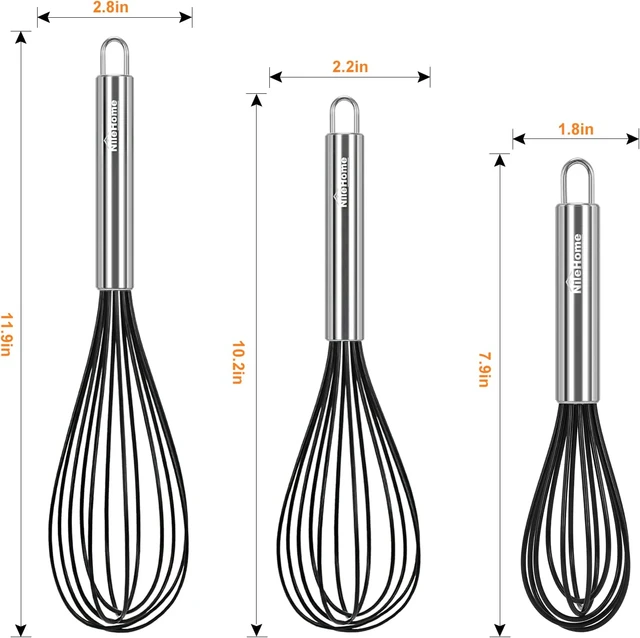 Silicone Whisk Set of 3 - Silicone Whisks for Cooking Non-Scratch -  Silicone Whisk Set - Hand Whisk - Wisk - Metal Whisk - Small Whisk - Mini  Whisk 