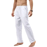 Pantalon en coton et lin pour hommes, ample, respirant, décontracté, couleur unie, Long, grande taille, Streetwear, Fitness, léger, Yoga 2