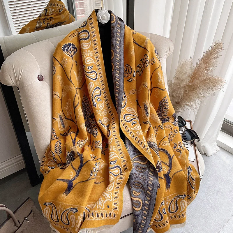 Wholesale Tassel Shawl Scarf Women Autumn And Winter New Cashmere Blend  European And American Wind Thick Warm Dual-purpose Scarf From m.