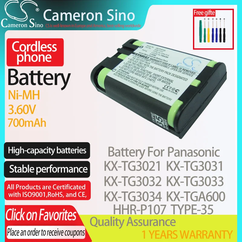 Cameronsino Batteria Per Panasonic Kx-Tg3031 Kx-Tg3032 Kx-Tg3033 Adatto Panasonic Hhr-P107 Batteria Del Telefono Cordless 700Mah