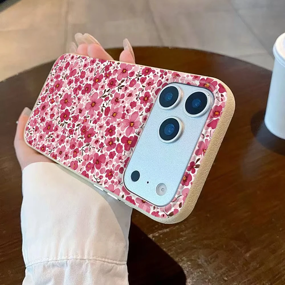 Romantic Pink Red Small Floral Phone Case For iPhone 17 16 15 14 13 12 11 Pro Max Cute Flower Pattern Bumper Case For Girls - 3