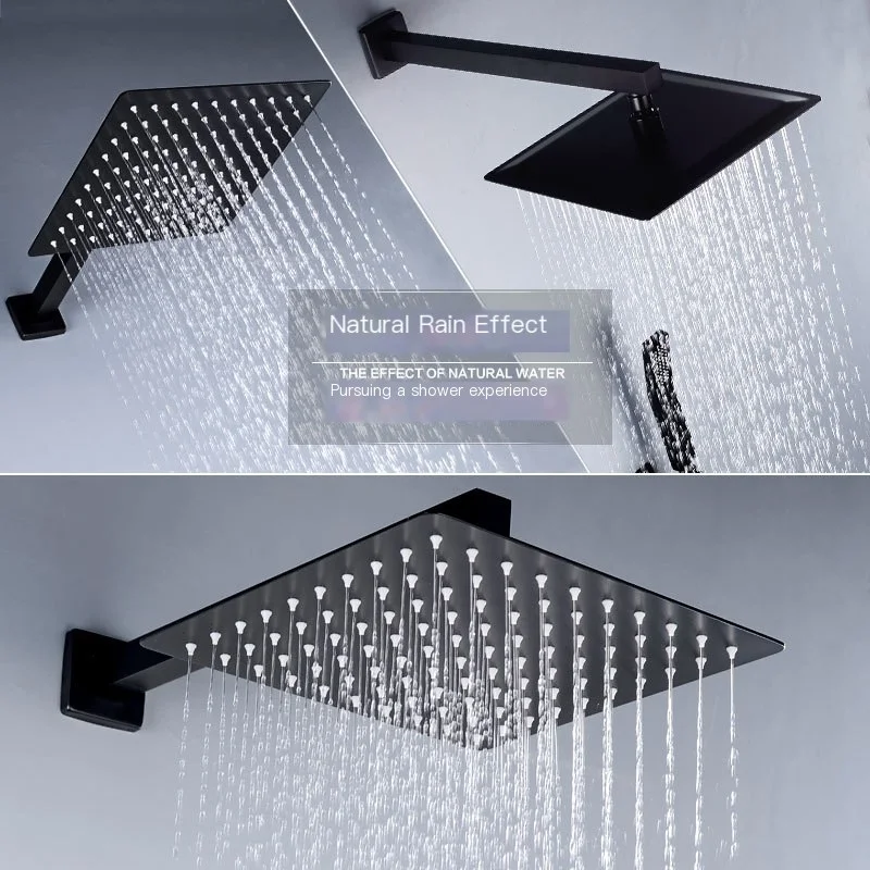 

Stainless Steel Pressurized Ultra-Thin Shower Head 12/10/8 Inch Large Area Waterfall Shower 360° Adjustable Water Shower