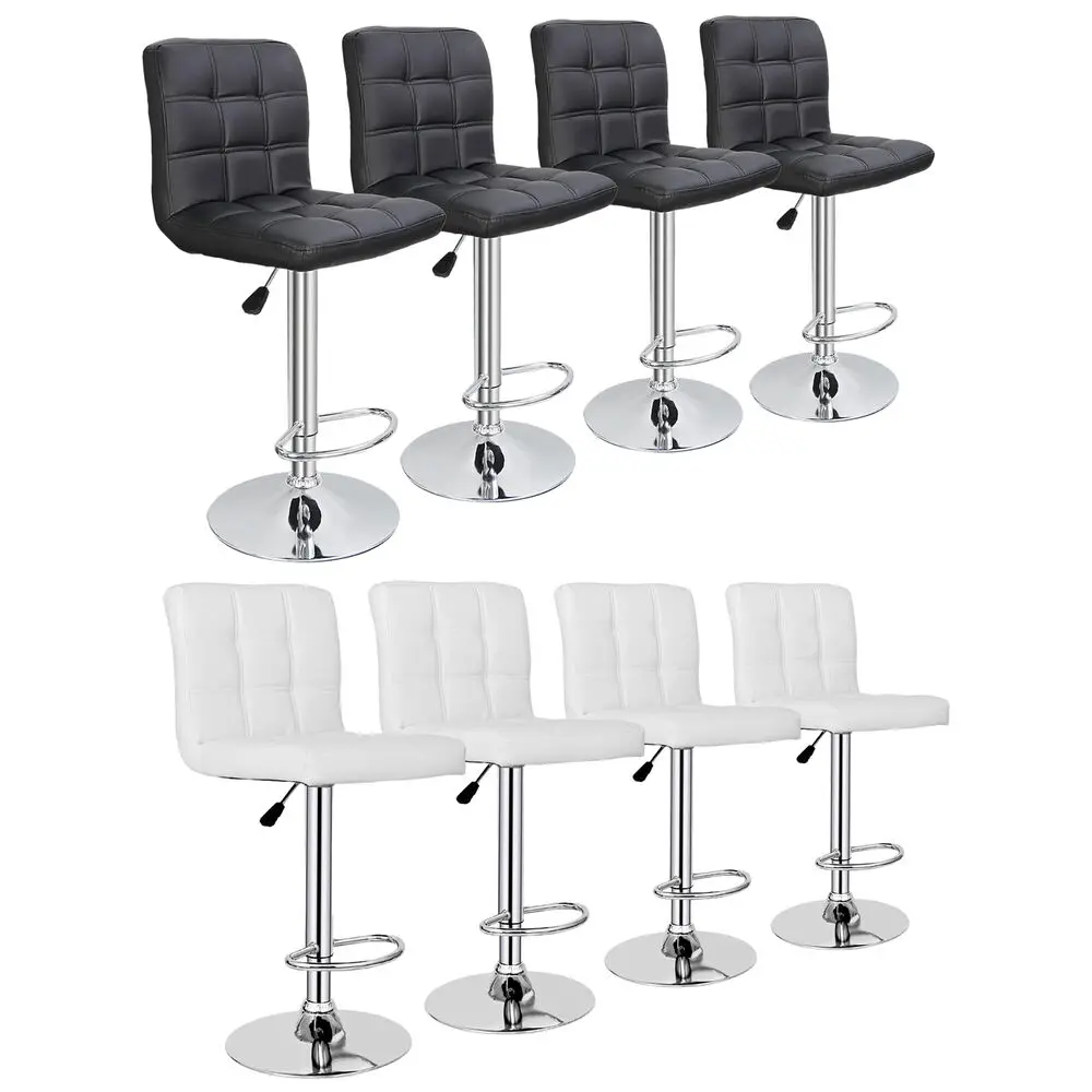 

Set of 4 Adjustable Bar Stools Swivel Square PU Leather Black/White Armless Spa