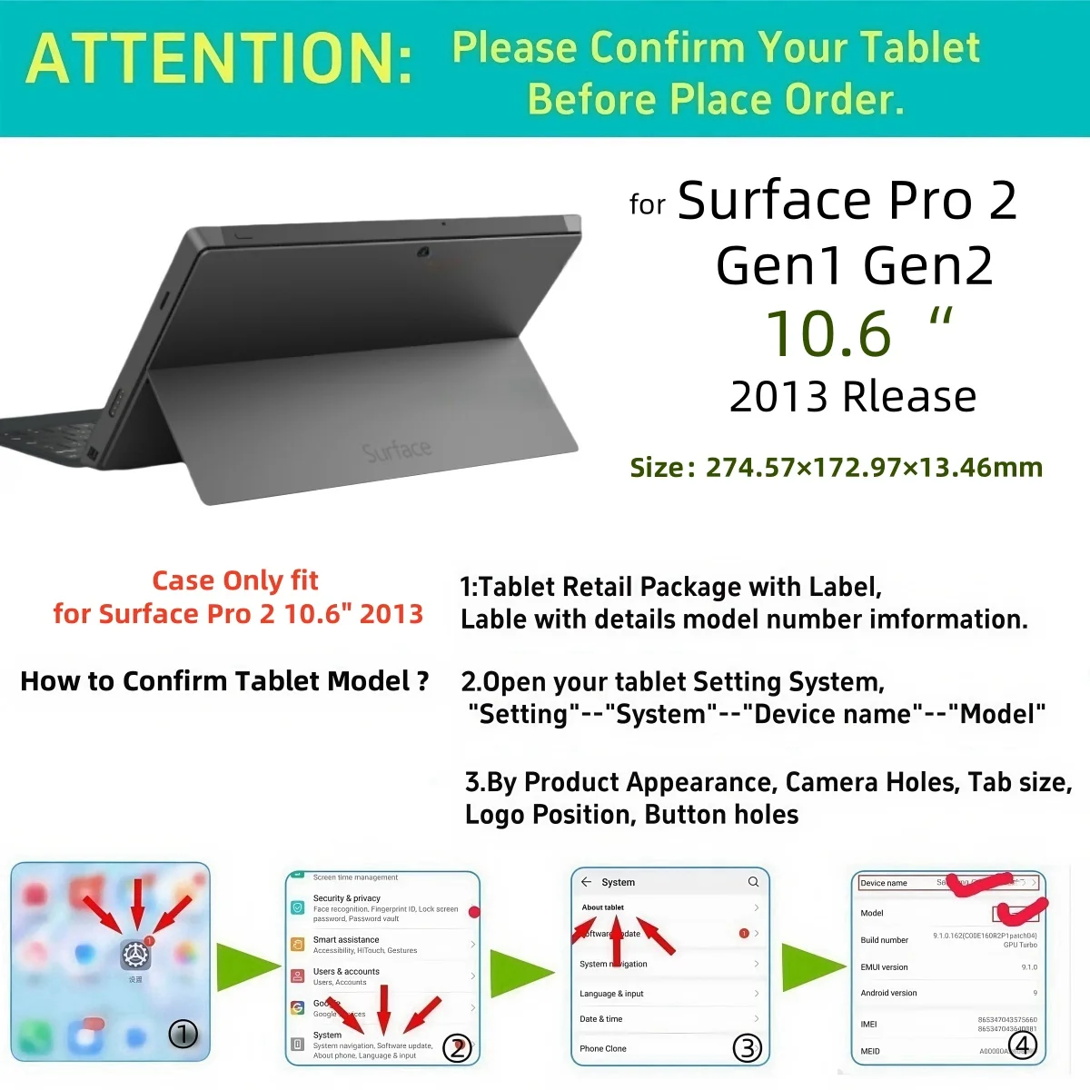 Surface Pro Tablet Leather Case For Microsfot Windows 10.6