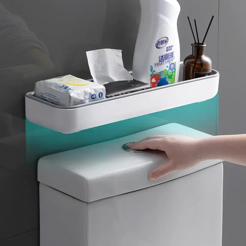 Toilet Bathroom Storage Cabinet Rack Wall Hanging Hole Free Multifunctional Artifact Above Toilet Rack White Shelf Organizer 2