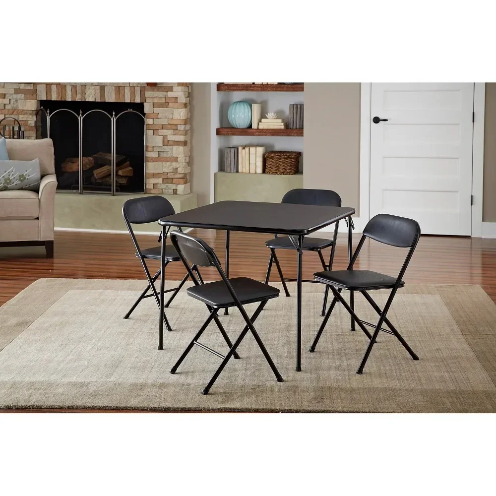 

Black Desk Chair 5-Piece Card Table Set Living Room Center Table Chairs for Kitchen Coffee Tables Basses Dining Room Sets Rattan