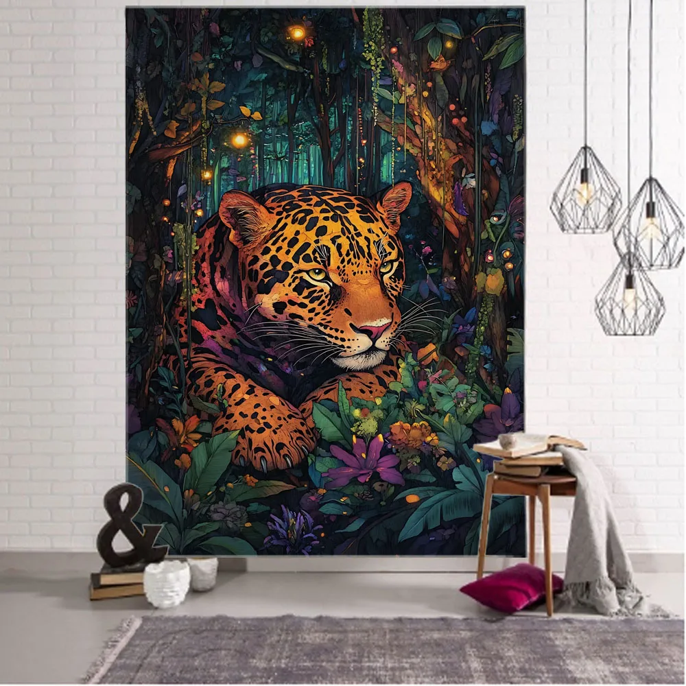 Home decoration tapestry animal forest flowers birds elephants tigers leopards dormitory bedroom art decoration wall hanging
