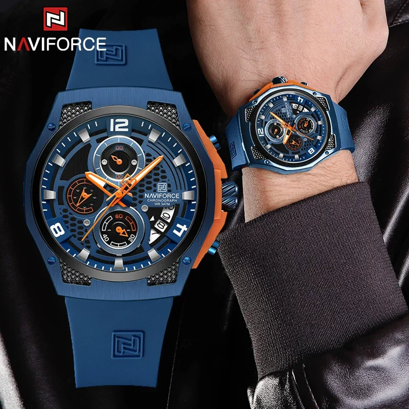 NAVIFORCE Men's Chic Dial Silicone Strap Waterproof Sports Chronograph Watch